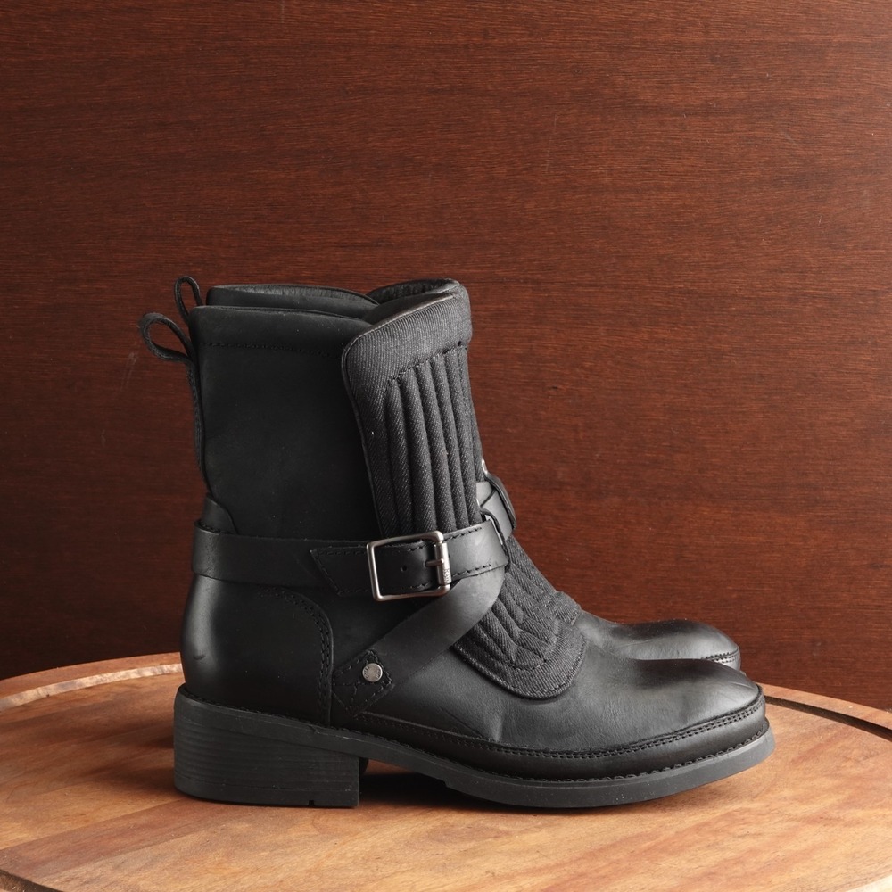 G-Star Raw Moto Boots Womens SZ EU 37 US 6 BLK Leather Snap Buckle Biker Modern